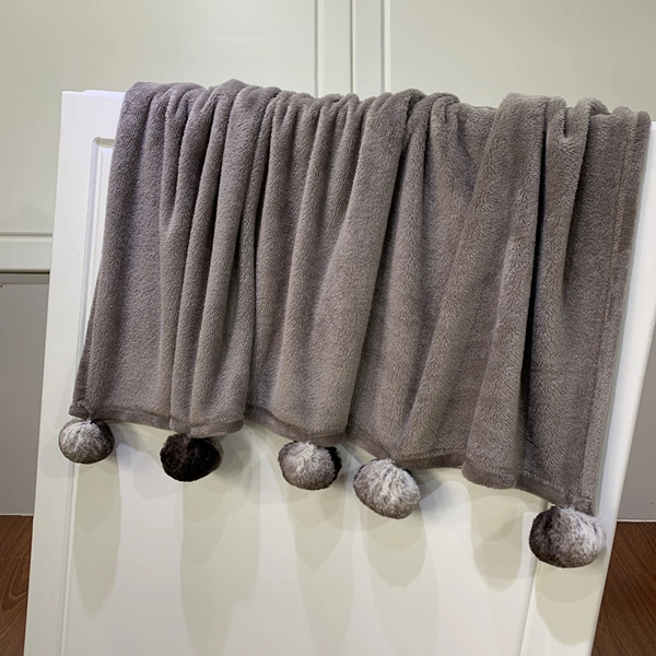 Cute Flannel Blankets with Rabbit Pompons