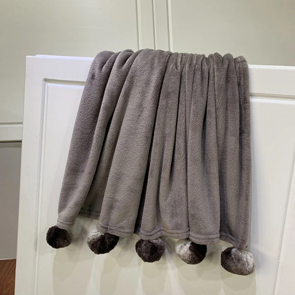 Cute Flannel Blankets with Rabbit Pompons