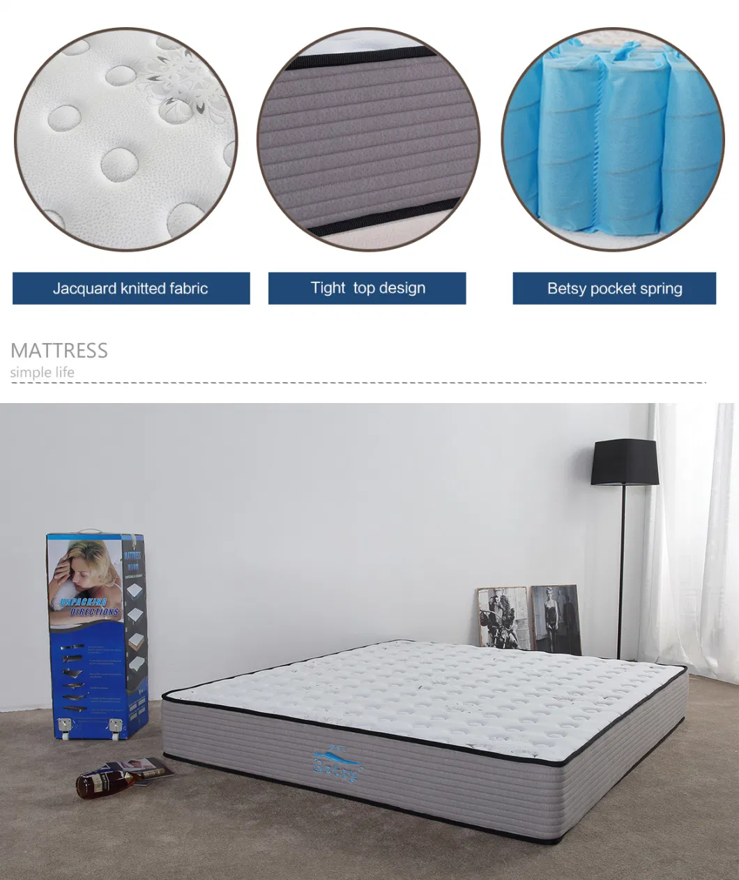 Home Furniture Hot Sale Pocket Spring Rolled Mattress with Tight Top Design Queen Size Mattress Betsy Sleeping Well Full Inch Wholesale Mattress Hotel Mattress