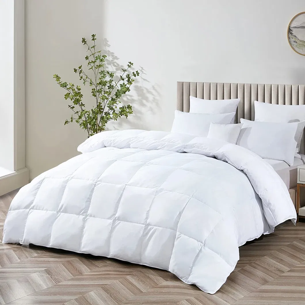 White Down Feather Quilt Cotton Quilted Soft Breathable Cozy Home Bed Hotel