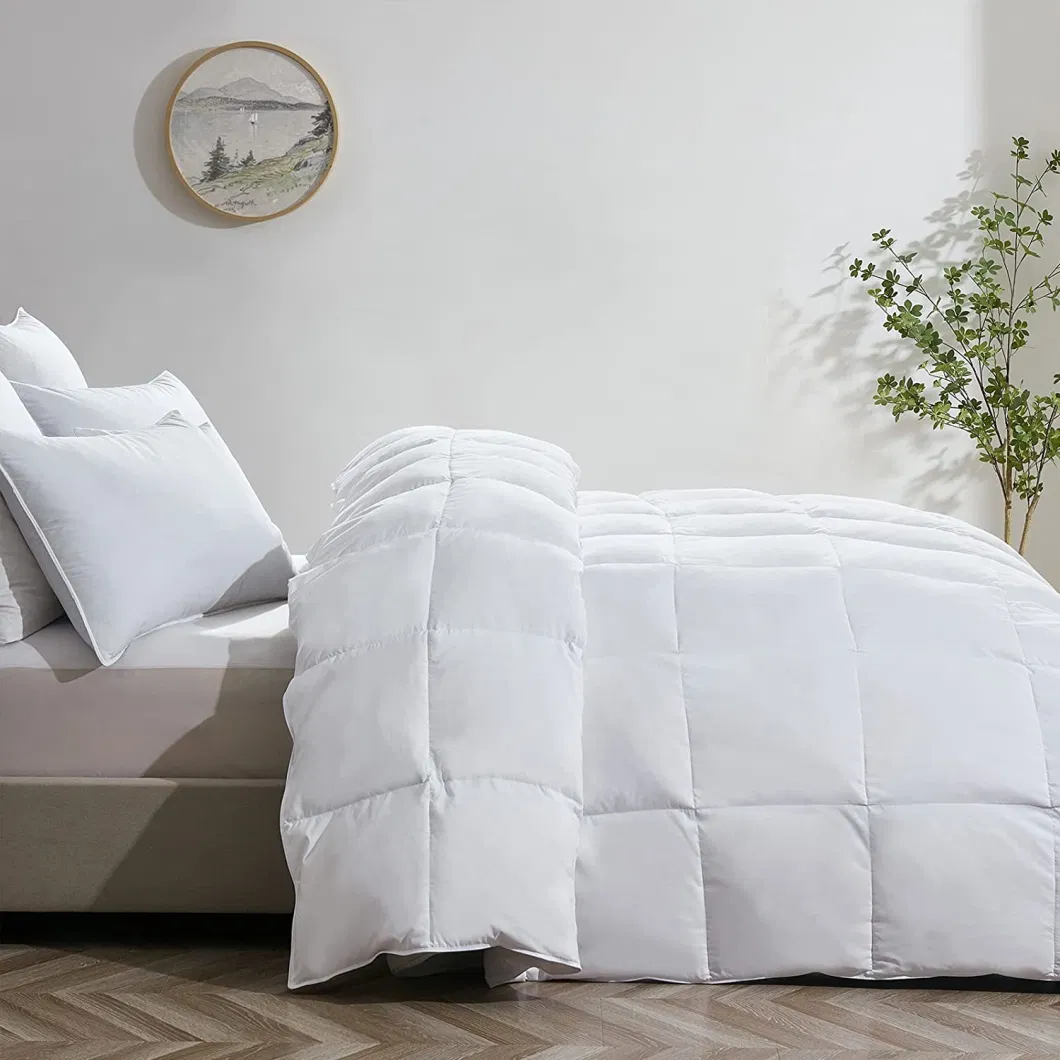 White Down Feather Quilt Cotton Quilted Soft Breathable Cozy Home Bed Hotel