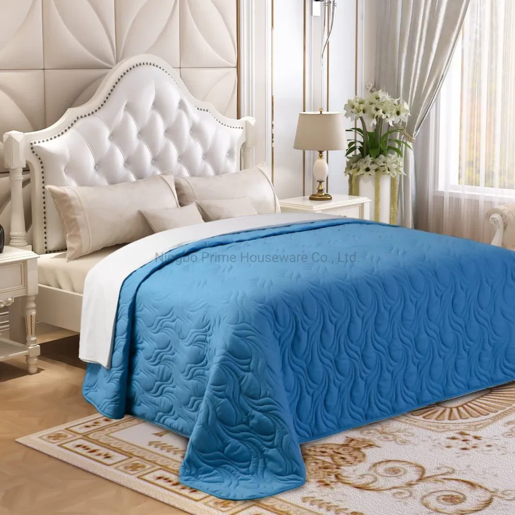Brushed Microfiber Embroidered Twin Lightweight Quilt for Coverlet or Blanket Blue Bedding