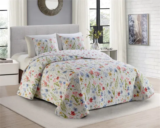 Blue Floral Print Bedspread Quilt