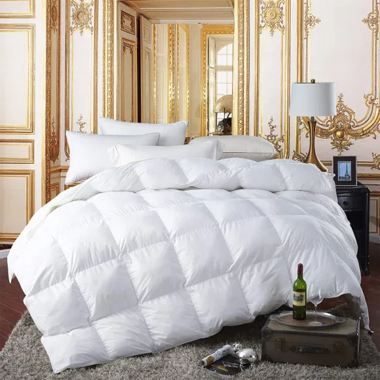 China Supplier Wholesale 100% Organic Cotton RDS White Goose/Duck Feather Down Custom Box Baffles Pattern Design King Size Hotel Home Bed Comforter Quilt Inner